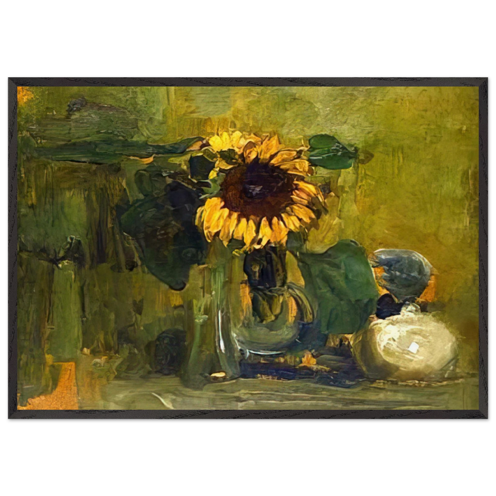 Still life with Sunflower - Piet Mondrian 70x100 cm / 28x40 inches Framed Art Print – Black Wooden Frame