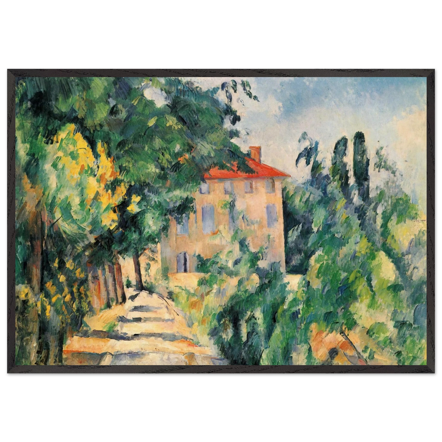 House with Red Roof - Paul Cezanne 70x100 cm / 28x40 inches Framed Art Print – Black Wooden Frame