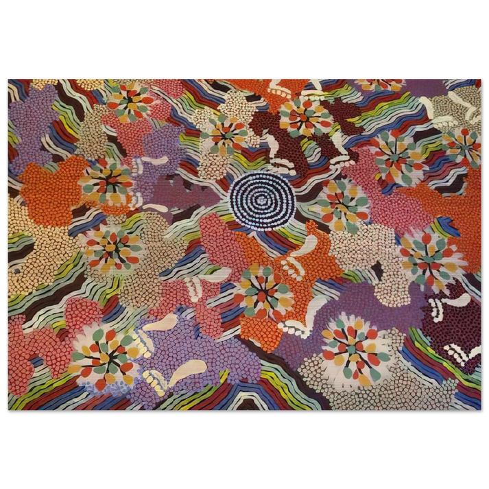 Food Gathering Napparbee - Native Art - Clifford Possum Tjapaltjarri Brushed Aluminum Print - 70x100 cm / 28x40 inches | Clifford Possum Tjapaltjarri Aluminum Print | Clifford Possum Tjapaltjarri Prints