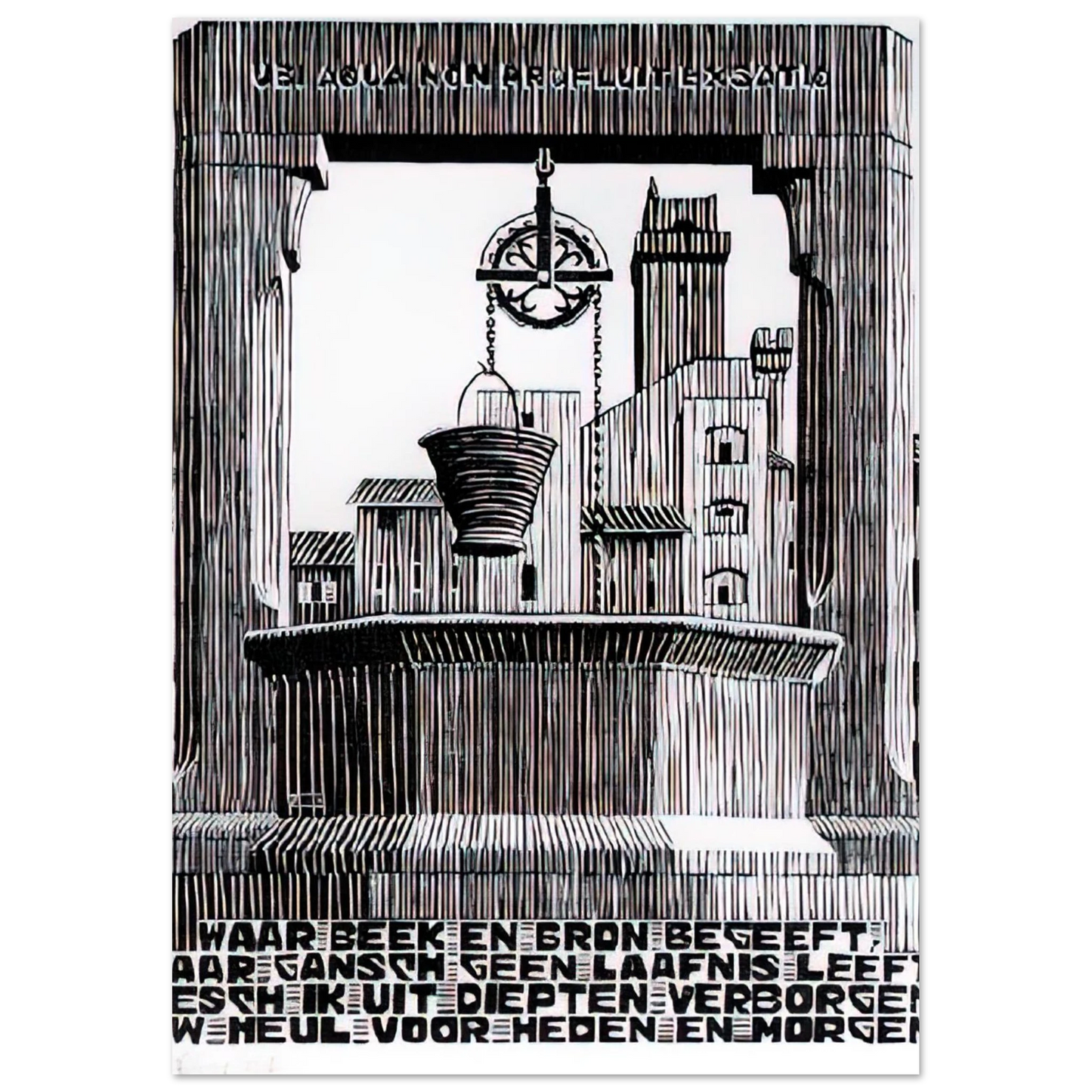 MC Escher - EMBLEMATA WELL Wall Art - 60x80 cm / 24x32 inches - Premium Wooden Framed Poster With Fine Art Paper - White frame