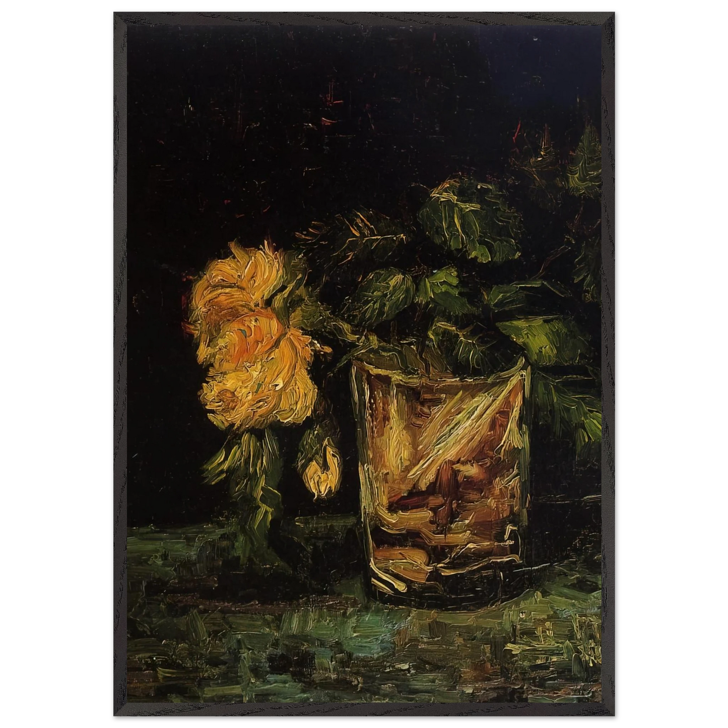 Glass with Roses - Vincent van Gogh Framed Art Print – Black Wooden Frame - Default Title - -Framed Art Print