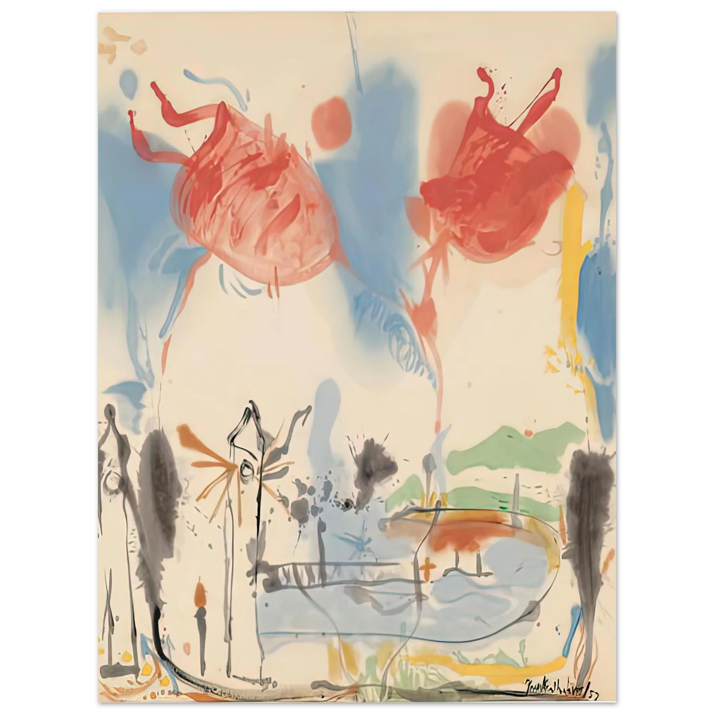Helen Frankenthaler - Round Trip, 1957- Wall Art - 21x29.7 cm / 8x12" - Premium Wooden Framed Poster With Fine Art Paper - Wood frame