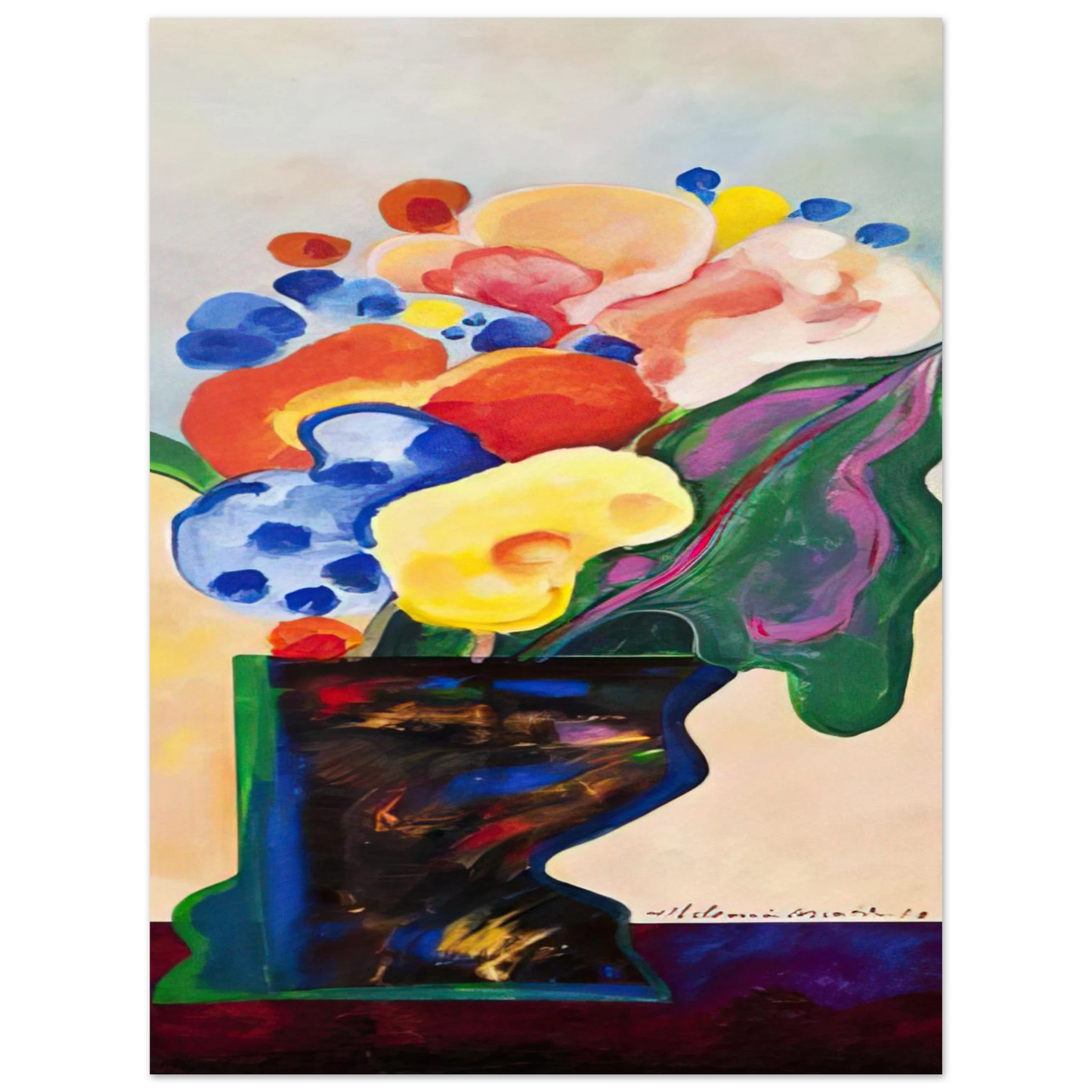 Aldemir Martins - Vase With Flowers - 1990 Fine Art Poster - Default Title