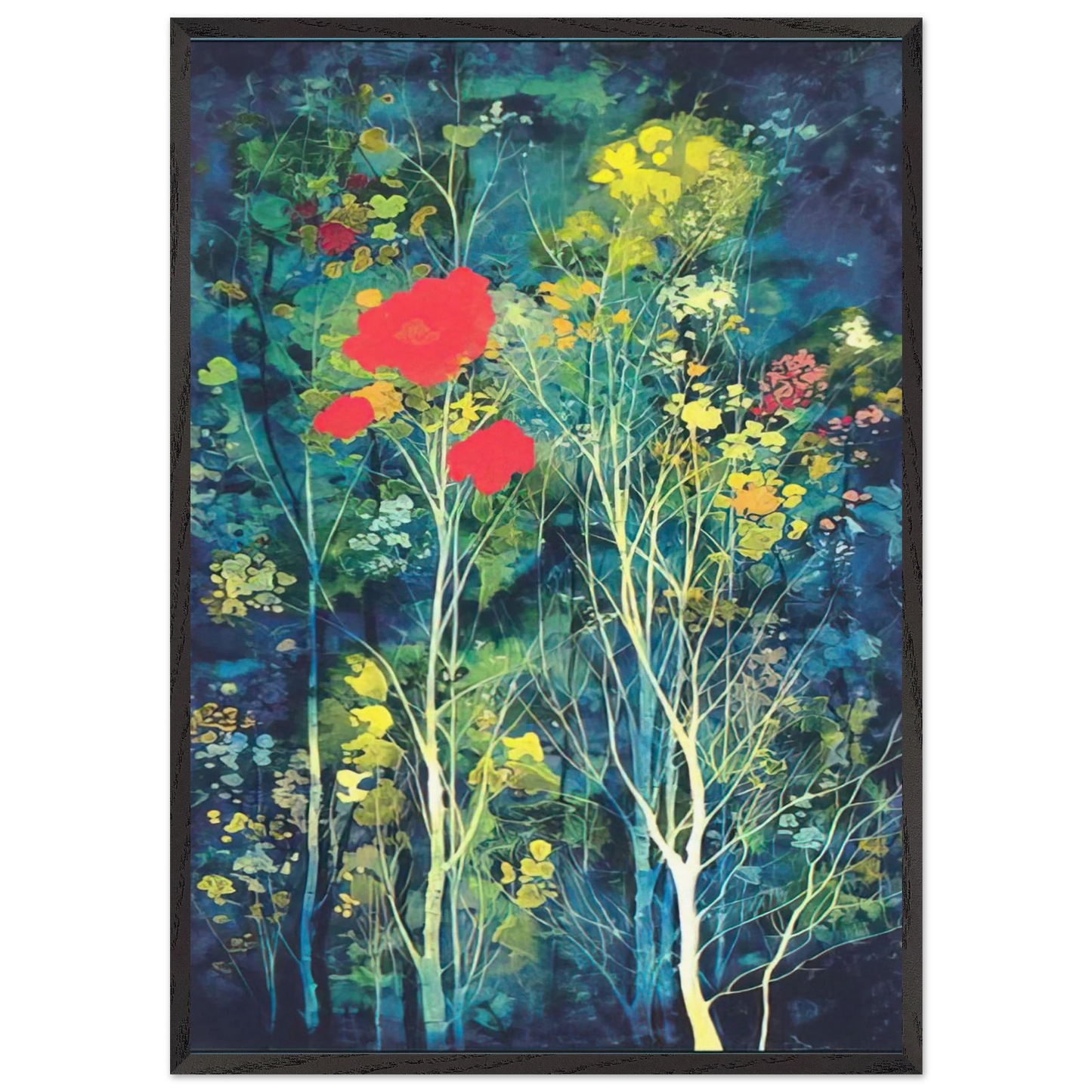 Poppies and Flowers - Eyvind Earle 70x100 cm / 28x40 inches Framed Art Print – Black Wooden Frame