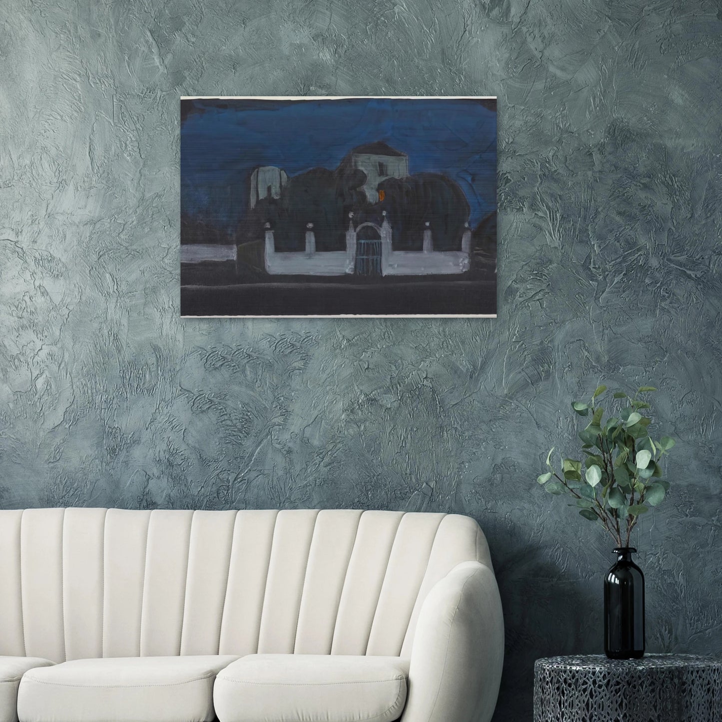 NIGHT GARDEN WITH BUILDINGS - Gabriele Munter Brushed Aluminum Print - 70x100 cm / 28x40 inches | Gabriele Munter Aluminum Print | Gabriele Munter Prints