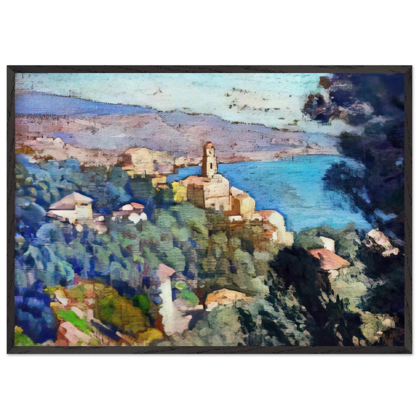 MORTULA AT GRIMALDI - Theo van Rysselberghe 70x100 cm / 28x40 inches Framed Art Print – Black Wooden Frame