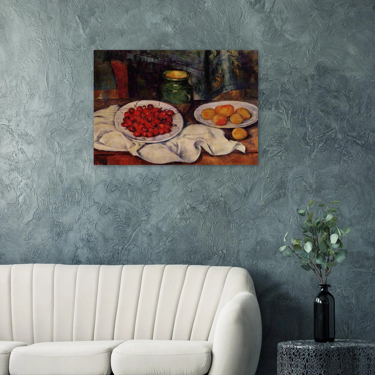 Still Life with a Plate of Cherries - Paul Cézanne Brushed Aluminum Print - 70x100 cm / 28x40 inches | Paul Cézanne Aluminum Print | Paul Cézanne Prints