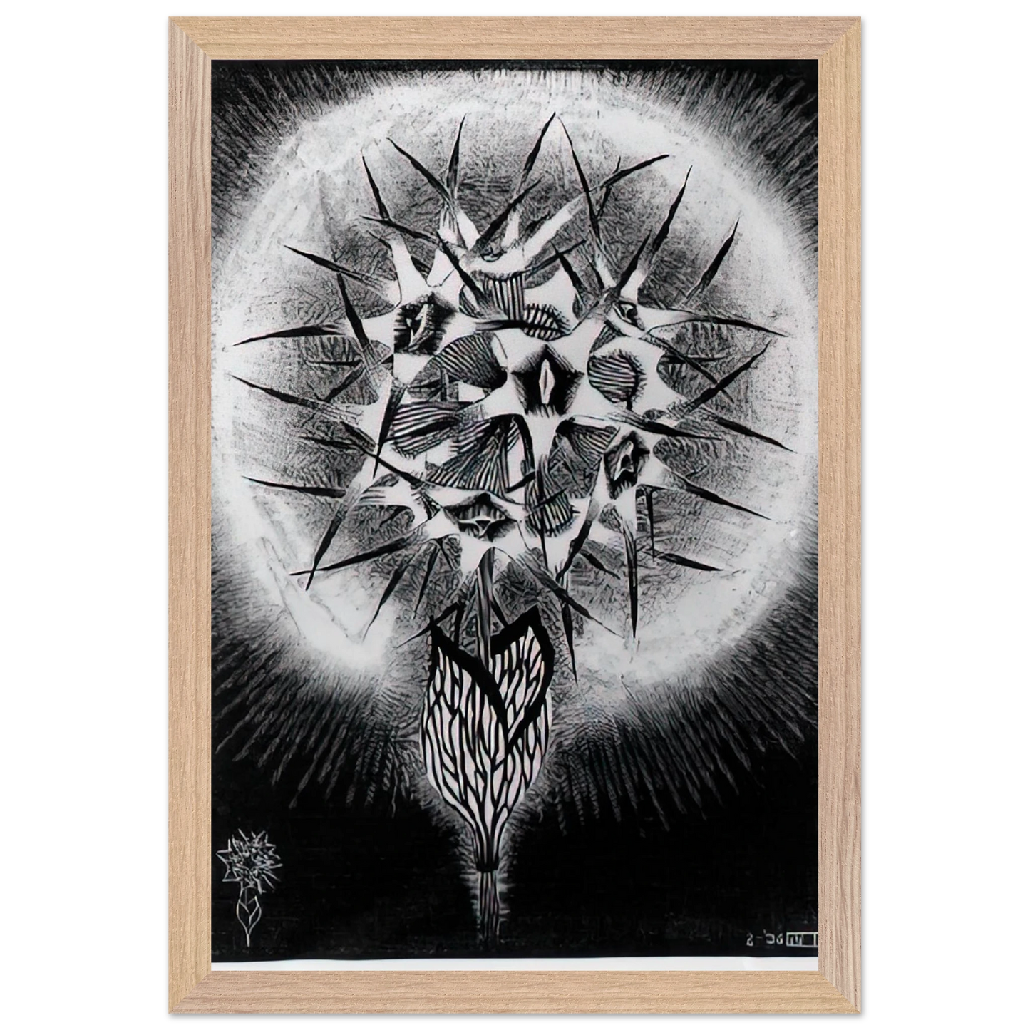MC Escher - PRICKLY FLOWER Wall Art - 60x80 cm / 24x32 inches - Premium Wooden Framed Poster With Fine Art Paper - Wood frame