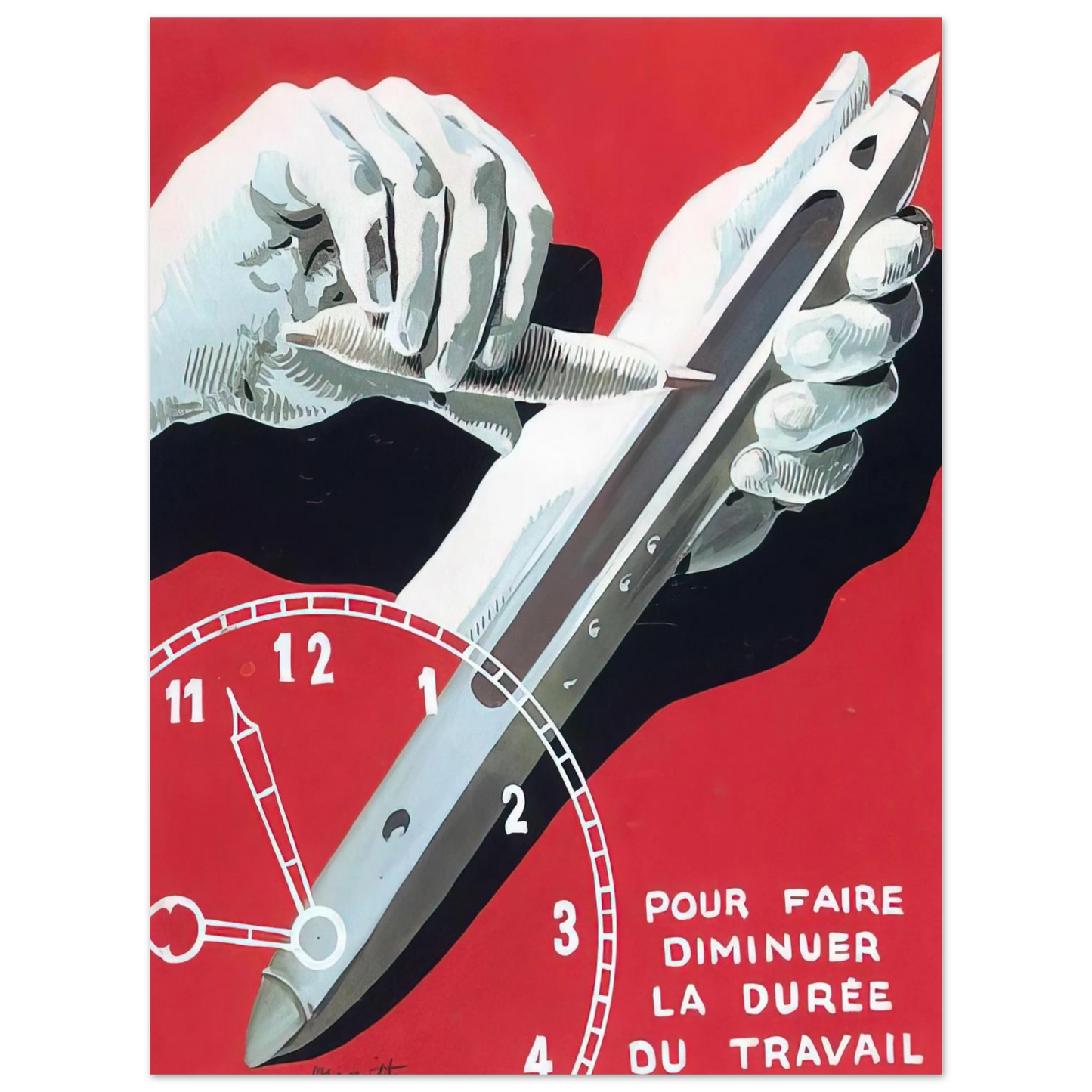 Rene Magritte - PROJECT OF POSTER THE CENTER OF TEXTILE WORKERS IN BELGIUM TO REDUCE WORKING HOURS 1938 Fine Art Poster - Default Title