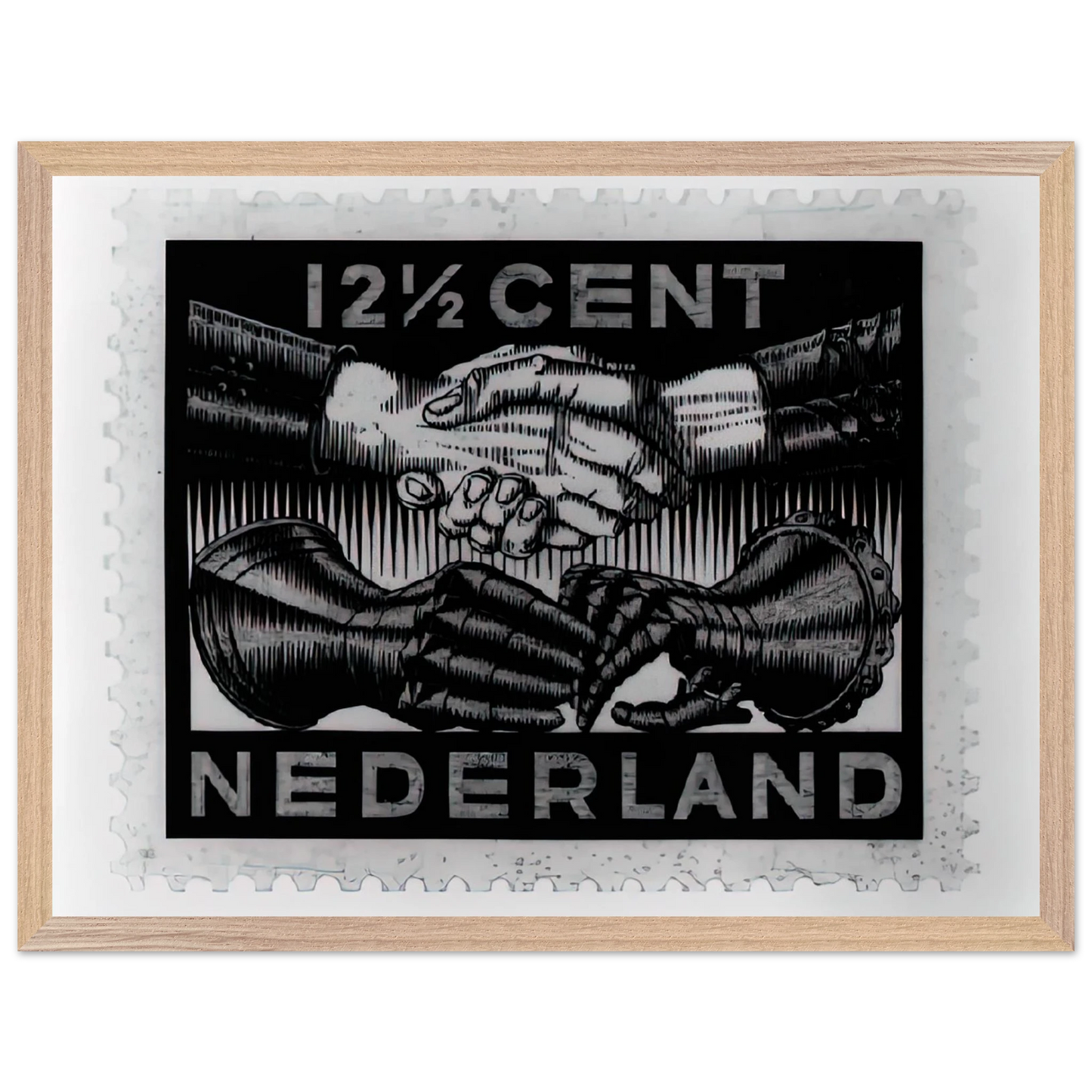 MC Escher - DESIGN FOR DUTCH PEASE POSTAGE STAMP MARCH 1932 1932 Wall Art - 60x80 cm / 24x32 inches - Premium Wooden Framed Poster With Fine Art Paper - Wood frame