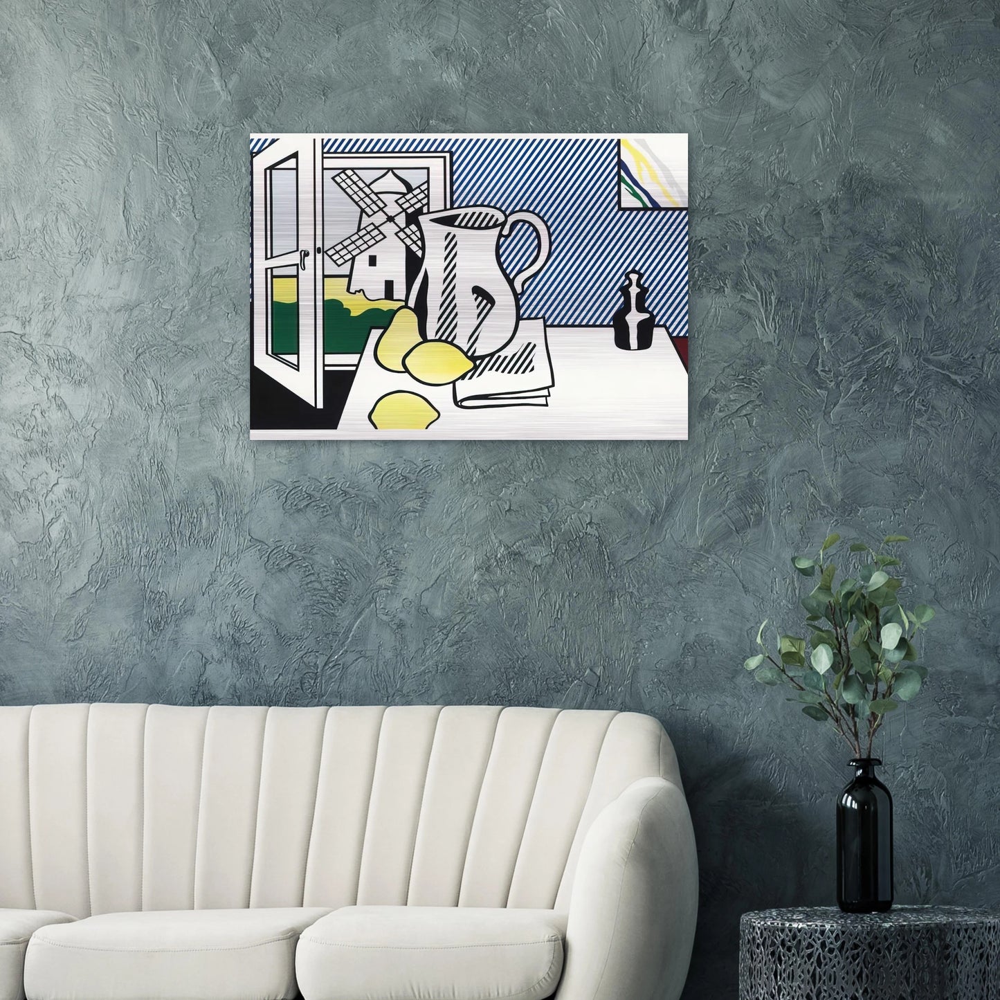 STILL LIFE WITH WINDMILL 1974 - Roy Lichtenstein Brushed Aluminum Print - 70x100 cm / 28x40 inches | Roy Lichtenstein Aluminum Print | Roy Lichtenstein Prints