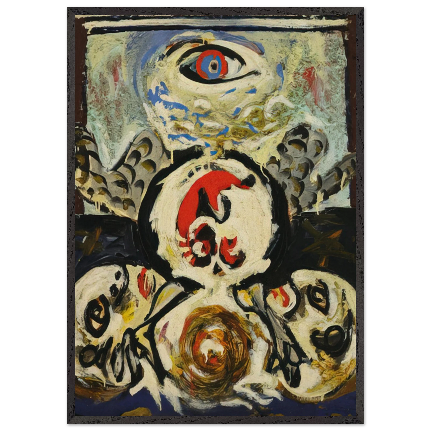 BIRD 1941 - Jackson Pollock 70x100 cm / 28x40 inches Framed Art Print – Black Wooden Frame