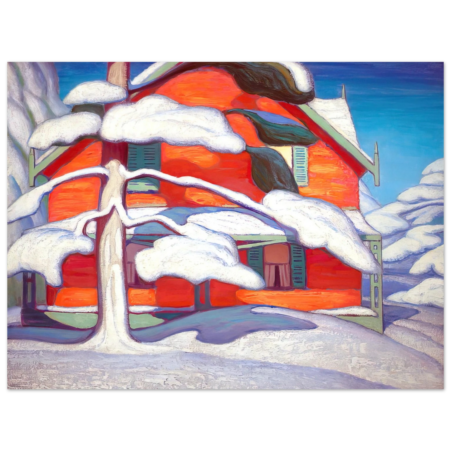 Lawren Harris - Pine Tree and Red House, Winter City - 1924 Fine Art Poster - Default Title