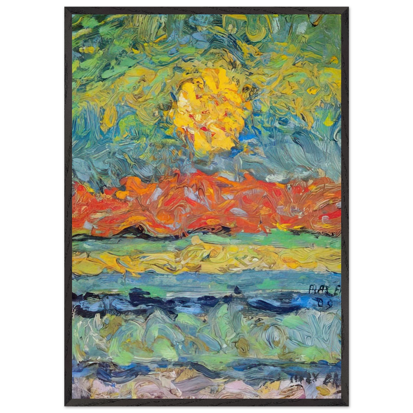 Landscape with Sun - Max Ernst 70x100 cm / 28x40 inches Framed Art Print – Black Wooden Frame