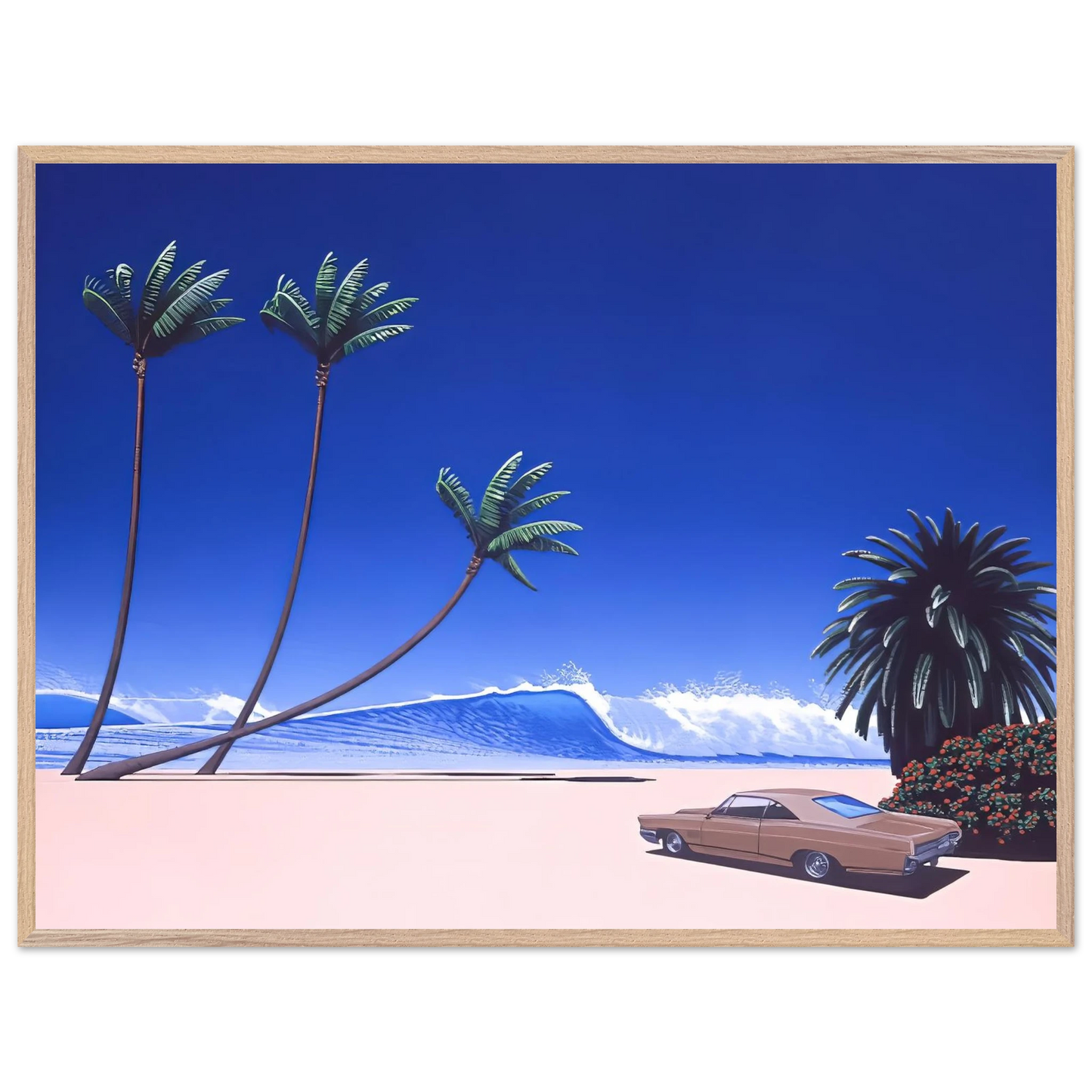 Hiroshi Nagai - Impender Beach Wall Art - 60x80 cm / 24x32 inches - Premium Wooden Framed Poster With Fine Art Paper - Wood frame