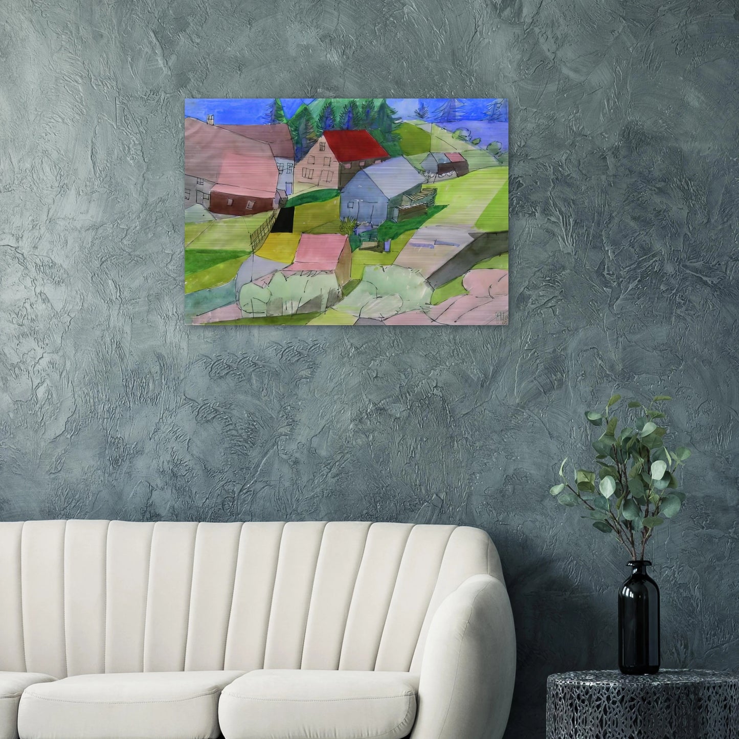 Häuser im Schwarzwald - Naïve Art Primitivism - Johannes Itten Brushed Aluminum Print - 70x100 cm / 28x40 inches | Johannes Itten Aluminum Print | Johannes Itten Prints