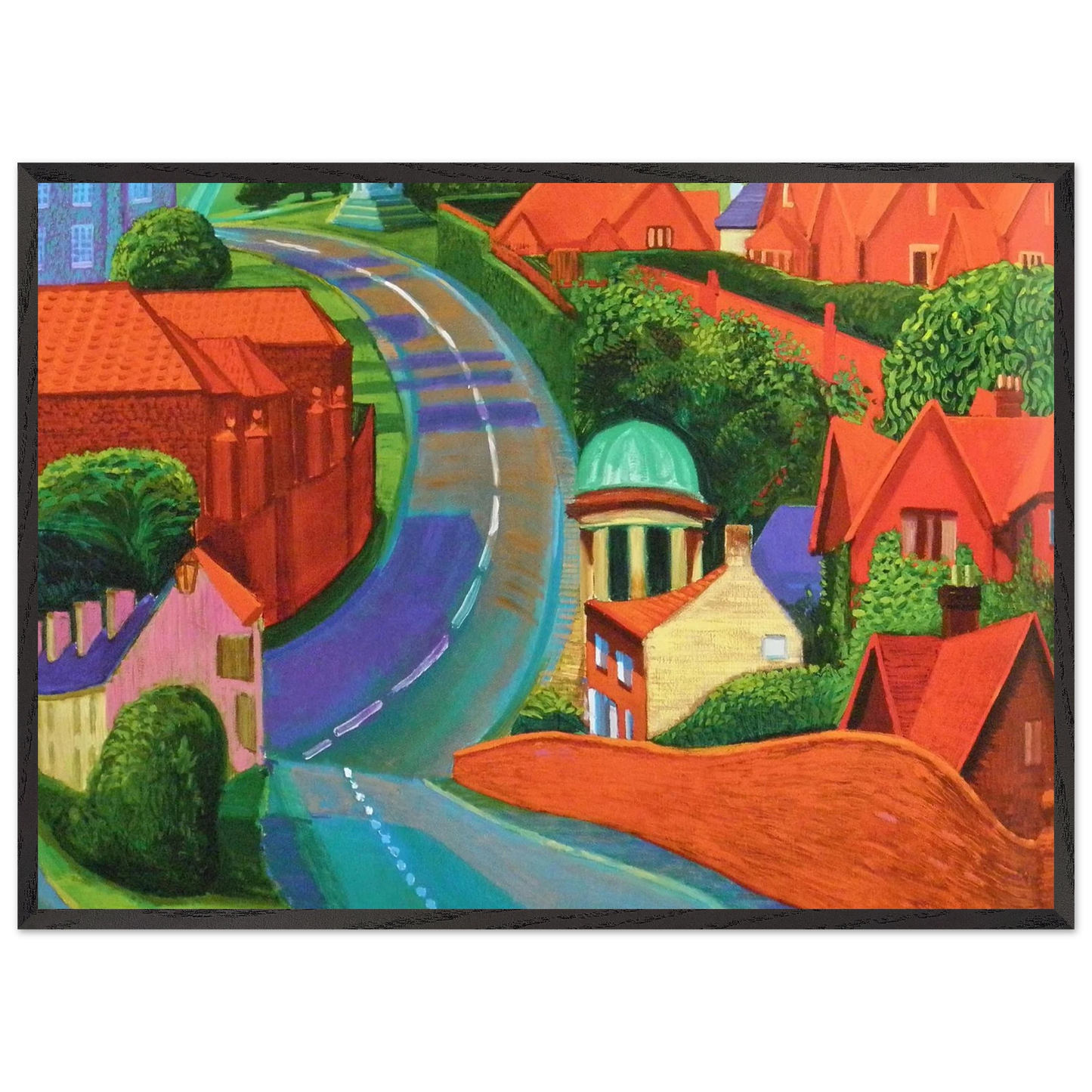 David Hockney - The Road to York Through Sledmere - 60x90 cm / 24x36 inches - Premium Wooden Framed Poster With Fine Art Paper-canvas - White frame