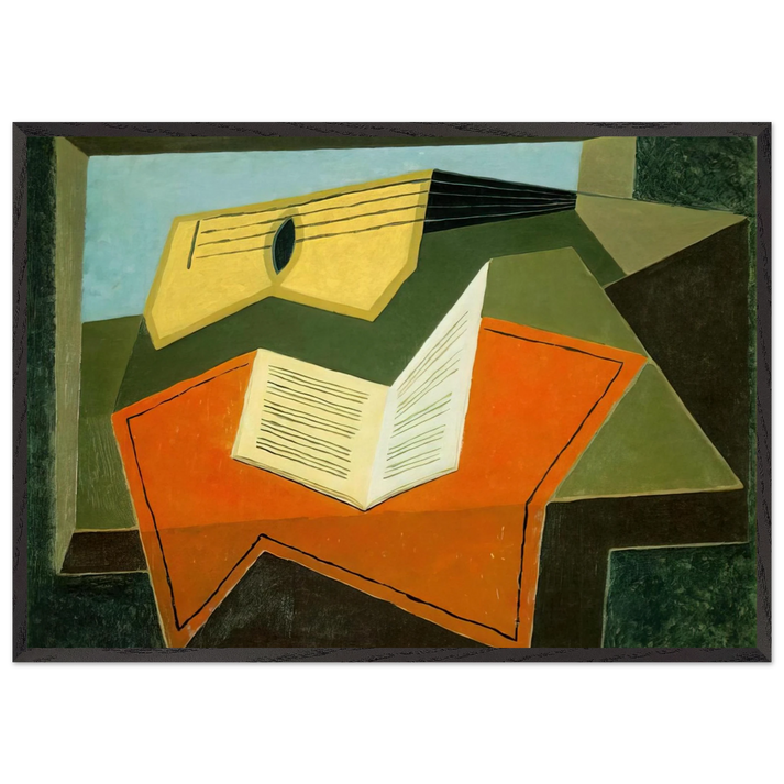 GUITAR AND MUSIC PAPER 1927 - Juan Gris 70x100 cm / 28x40 inches Framed Art Print – Black Wooden Frame