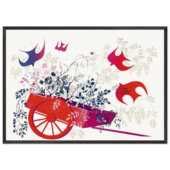 Red Wagon Foliage - Eyvind Earle 70x100 cm / 28x40 inches Framed Art Print – Black Wooden Frame