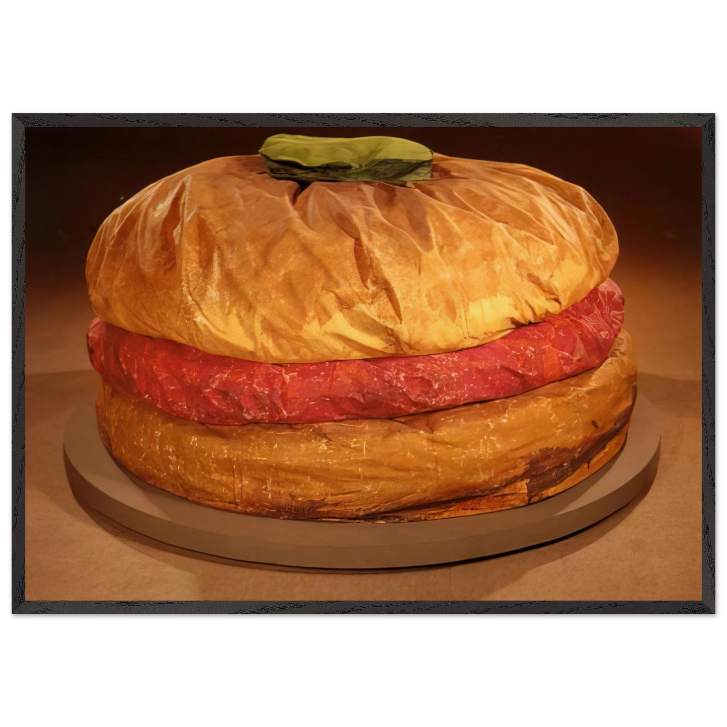 FLOOR BURGER GIANT HAMBURGER 1962 - Claes Oldenburg Framed Art Print – Black Wooden Frame - Default Title - -Framed Art Print