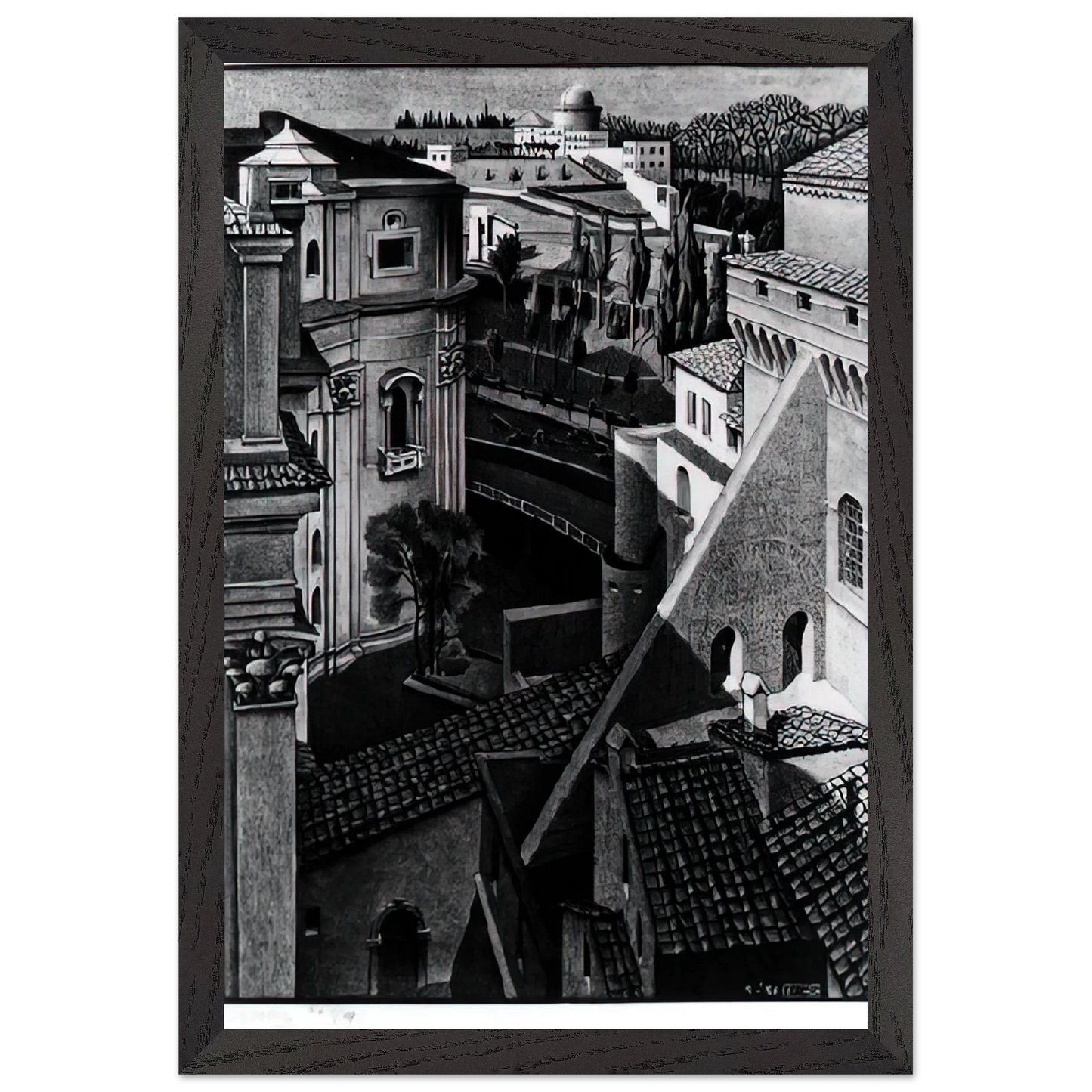 MC Escher - BERWEEN ST PETER AND SISTINE CHAPEL MARCH 1936 1936 Wall Art - 30x40 cm / 12x16 inches - Premium Wooden Framed Poster With Fine Art Paper - Wood frame