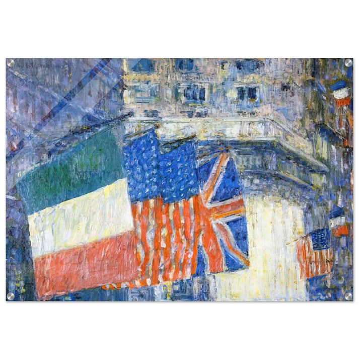 Avenue of the Allies aka Flags on the Waldorf - Childe Hassam Acrylic Print - 70x100 cm / 28x40″ inches | Childe Hassam Wall Art | Childe Hassam Prints