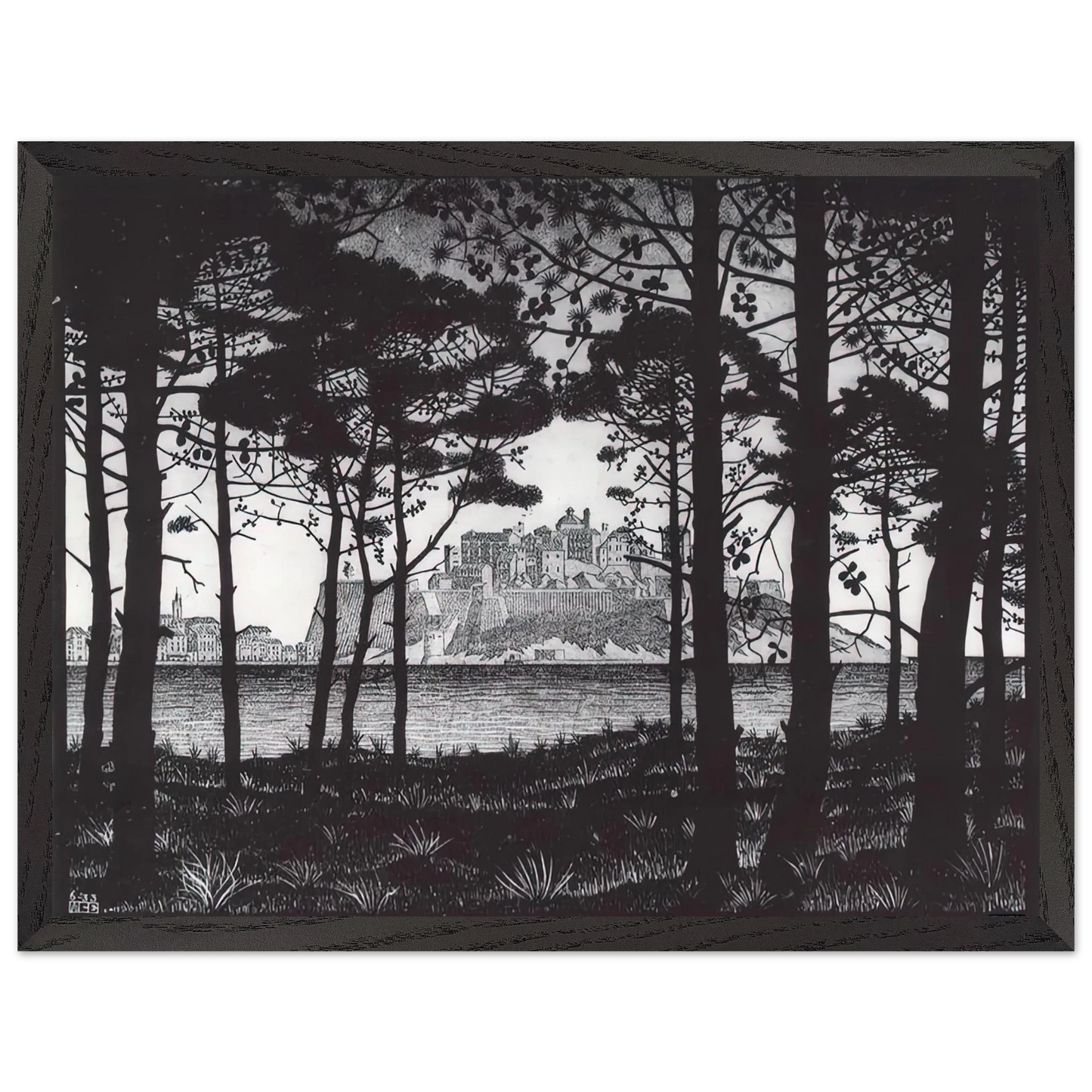 MC Escher - PINETA OF CALVI CORSICA Wall Art - 60x80 cm / 24x32 inches - Premium Wooden Framed Poster With Fine Art Paper - Wood frame