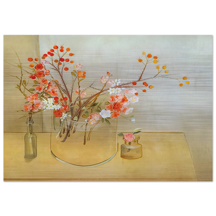Winter Bouquet flowering quince, rosehaws, narcissus, winter rose and camellia - 1977 - Morris Graves Brushed Aluminum Print - 70x100 cm / 28x40 inches | Morris Graves Aluminum Print | Morris Graves Prints
