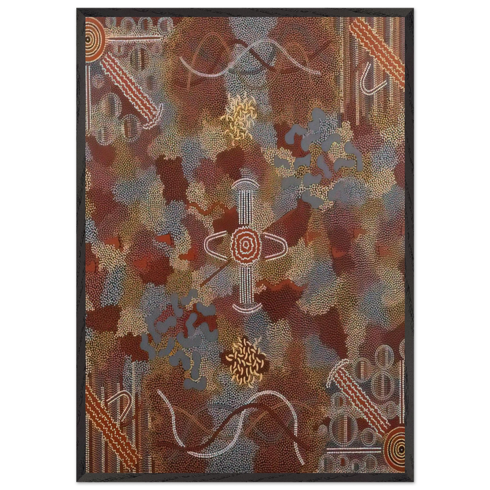 Frog Dreaming - 1989 - Clifford Possum Tjapaltjarri 70x100 cm / 28x40 inches Framed Art Print – Black Wooden Frame