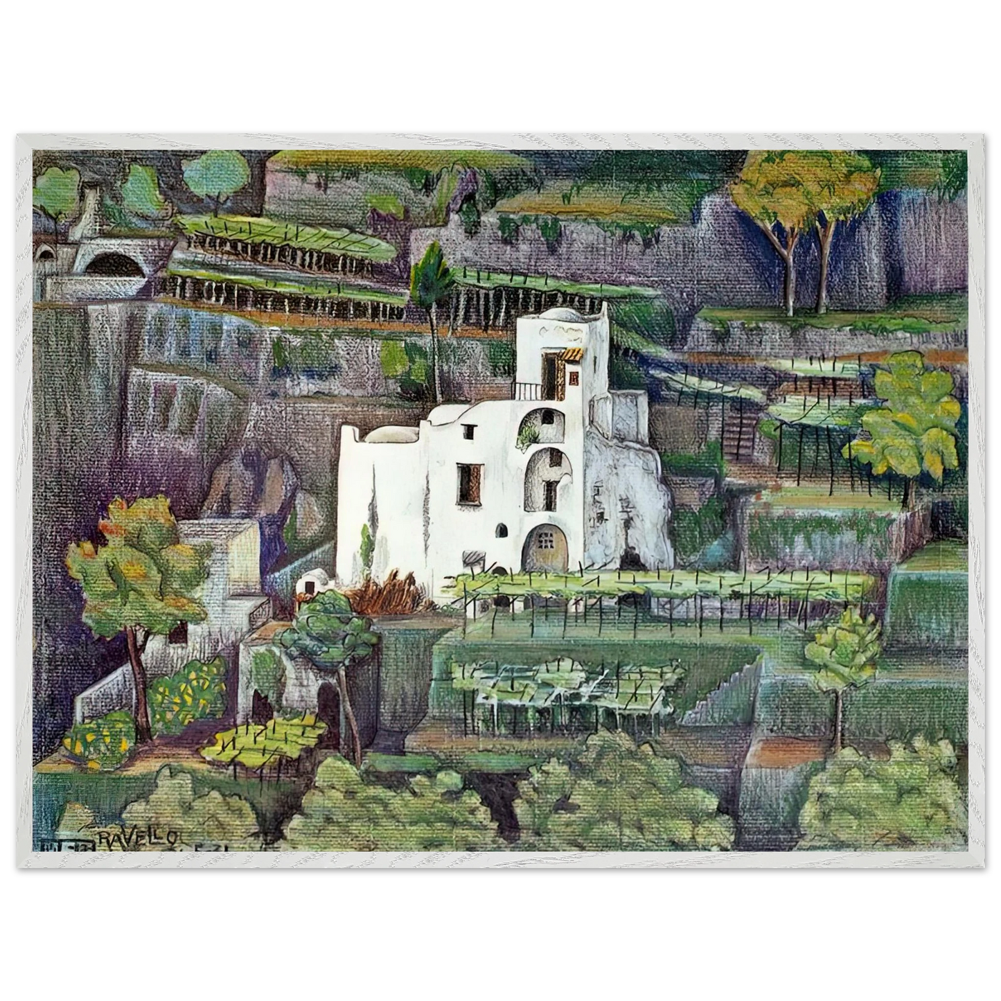 MC Escher - FARMHOUSE RAVELLO COLOUR Wall Art - 60x80 cm / 24x32 inches - Premium Wooden Framed Poster With Fine Art Paper - Wood frame