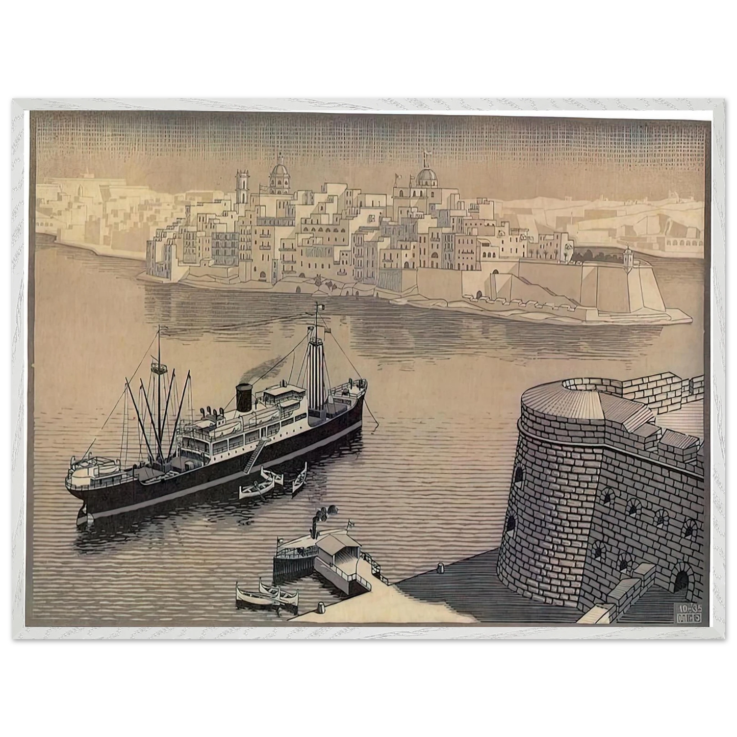 MC Escher - SENGELA MALTA Wall Art - 60x80 cm / 24x32 inches - Premium Wooden Framed Poster With Fine Art Paper - Black frame