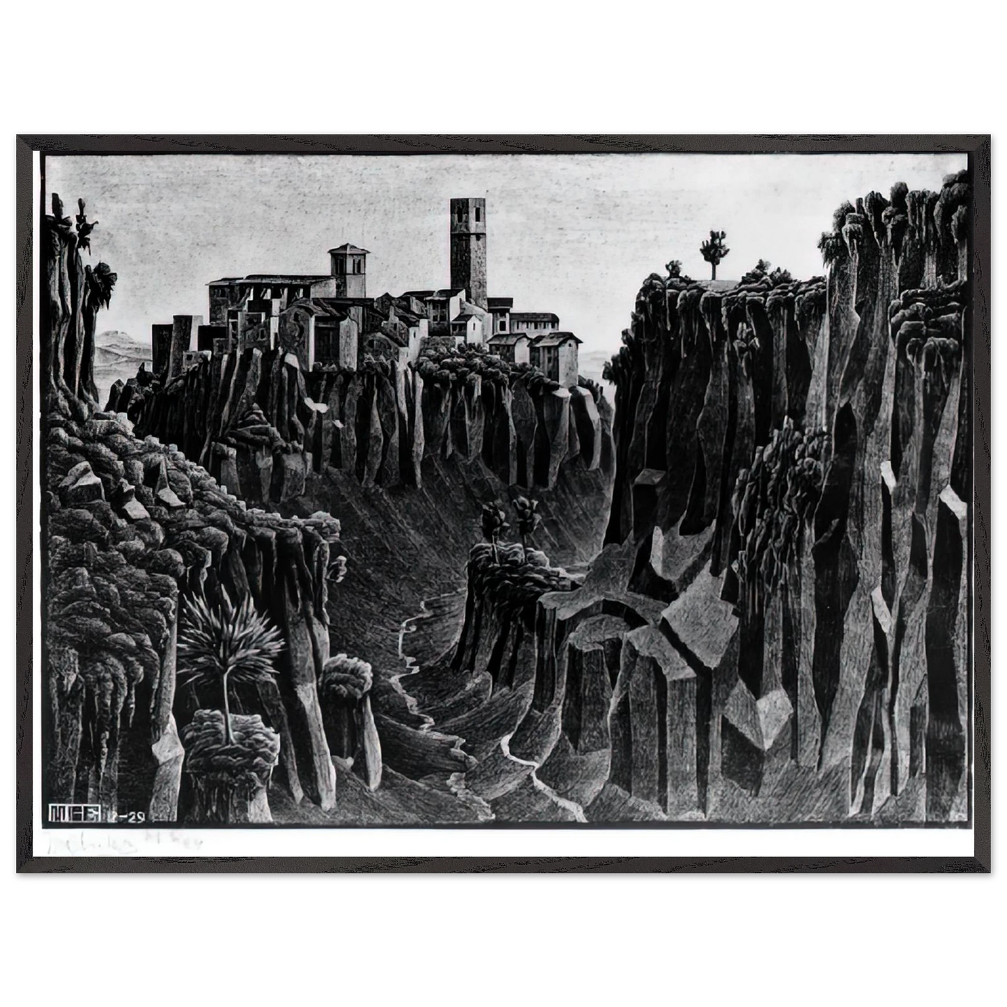 MC Escher - CIMINO BARBARANO Wall Art - 60x80 cm / 24x32 inches - Premium Wooden Framed Poster With Fine Art Paper - Black frame