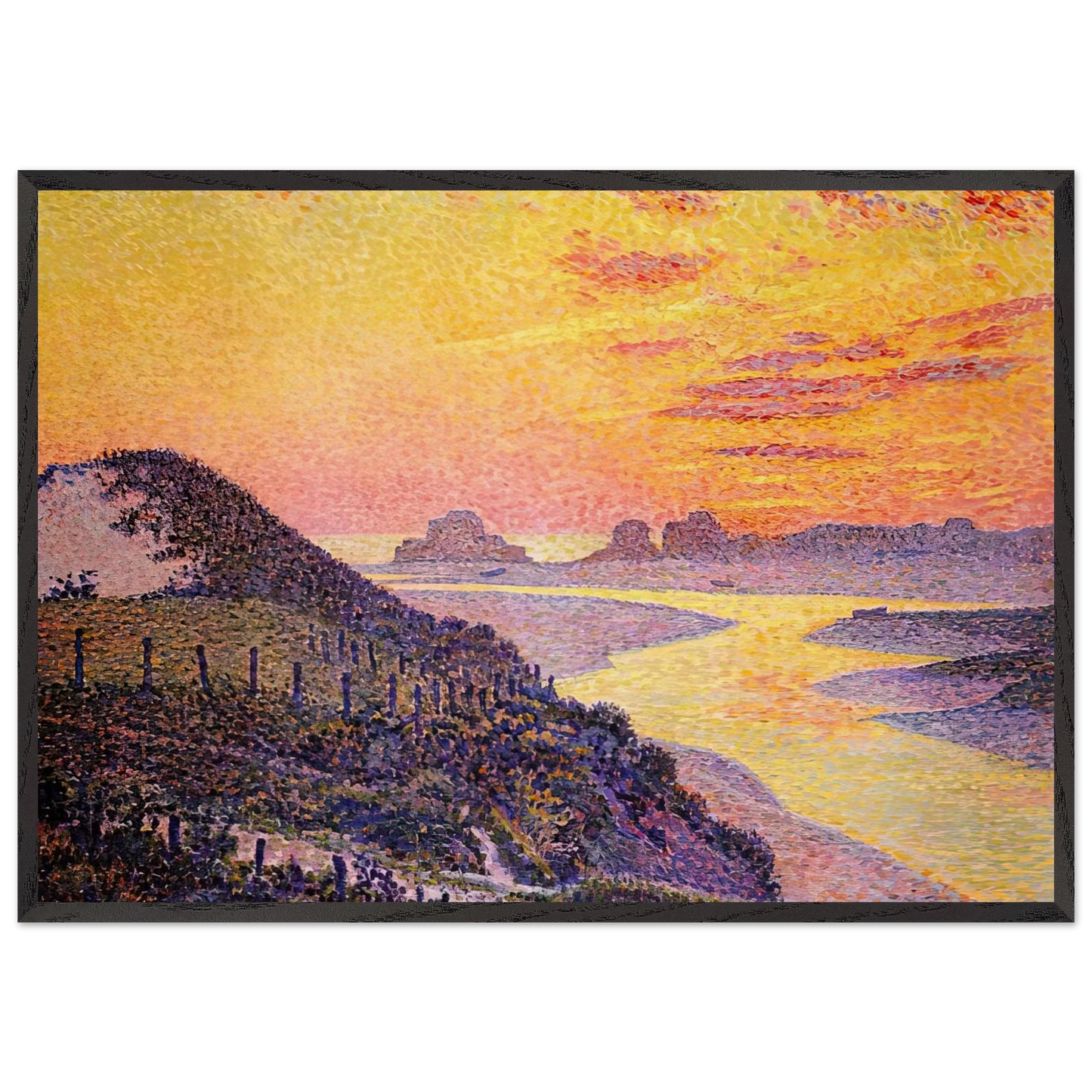 SUNSET AT AMBLETSUSE 1899 - Theo van Rysselberghe 70x100 cm / 28x40 inches Framed Art Print – Black Wooden Frame