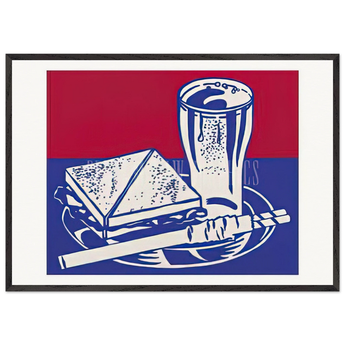 SANDWICH AND SODA 1964 - Roy Lichtenstein 70x100 cm / 28x40 inches Framed Art Print – Black Wooden Frame
