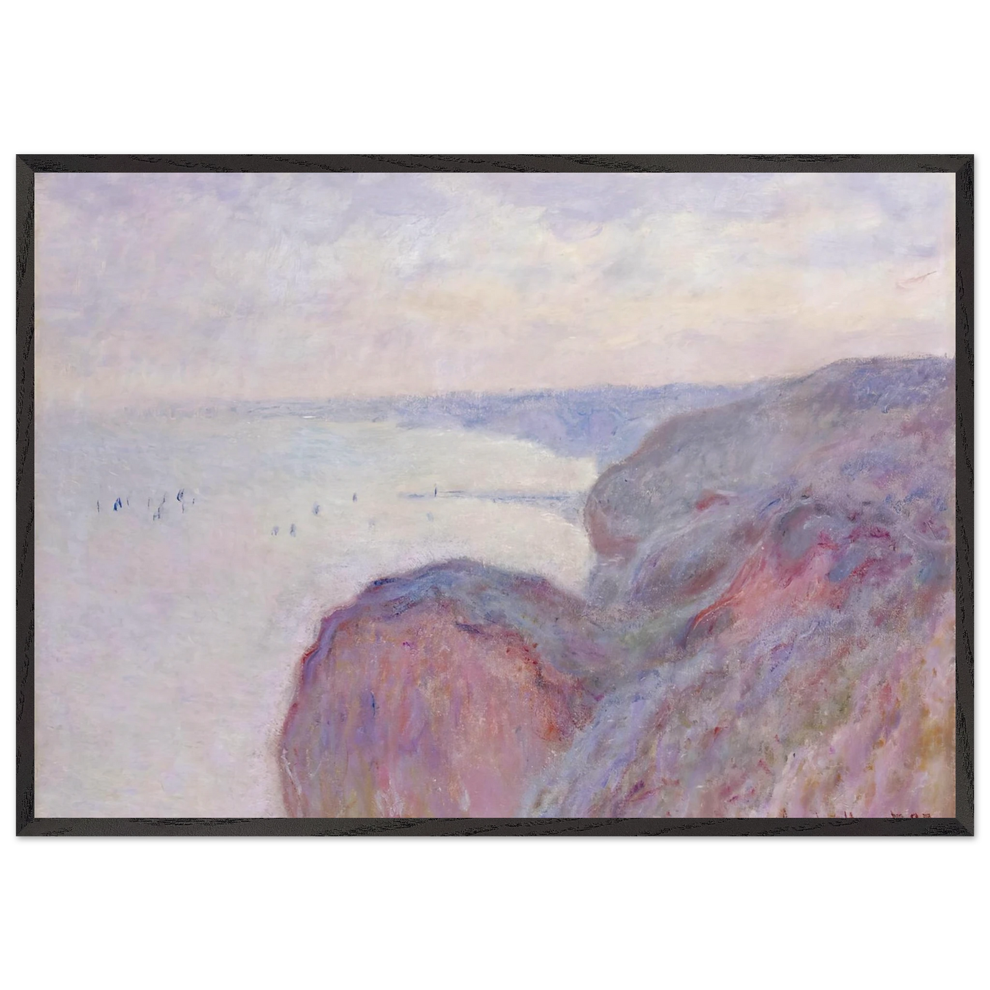 Cliff near Dieppe Overcast Skies - claude monet Framed Art Print – Black Wooden Frame - Default Title - -Framed Art Print