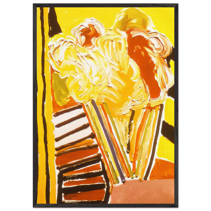 Yellow Flower Painting - 1973 - Ronnie Landfield 70x100 cm / 28x40 inches Framed Art Print – Black Wooden Frame