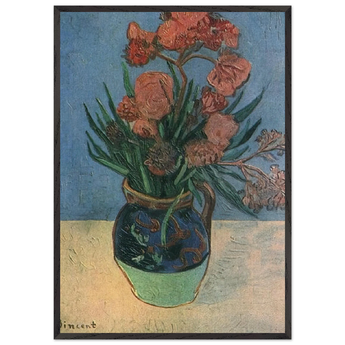 Still Life Vase with Oleanders - Vincent van Gogh 70x100 cm / 28x40 inches Framed Art Print – Black Wooden Frame
