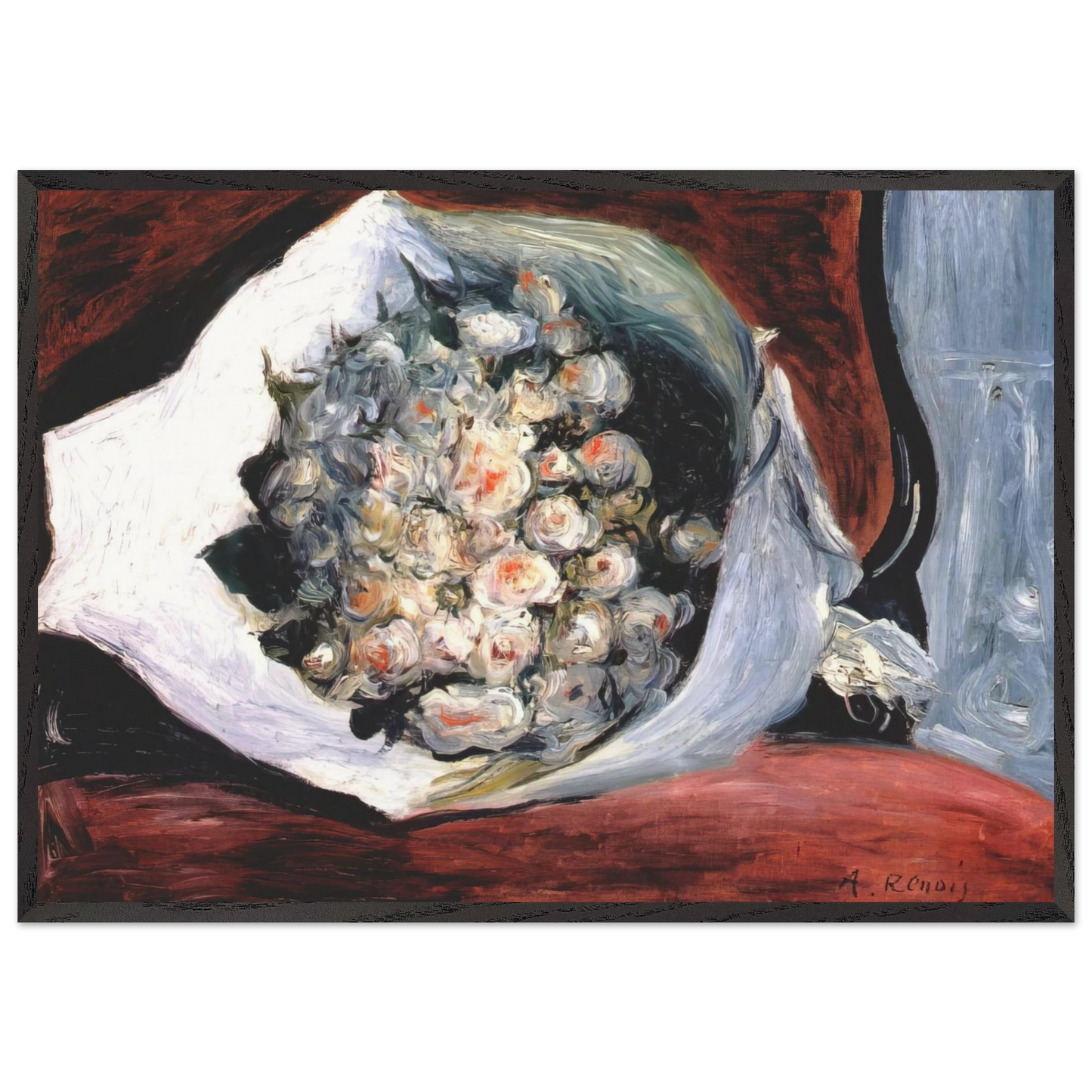 Bouquet in a theater box - Pierre-Auguste Renoir 70x100 cm / 28x40 inches Framed Art Print – Black Wooden Frame