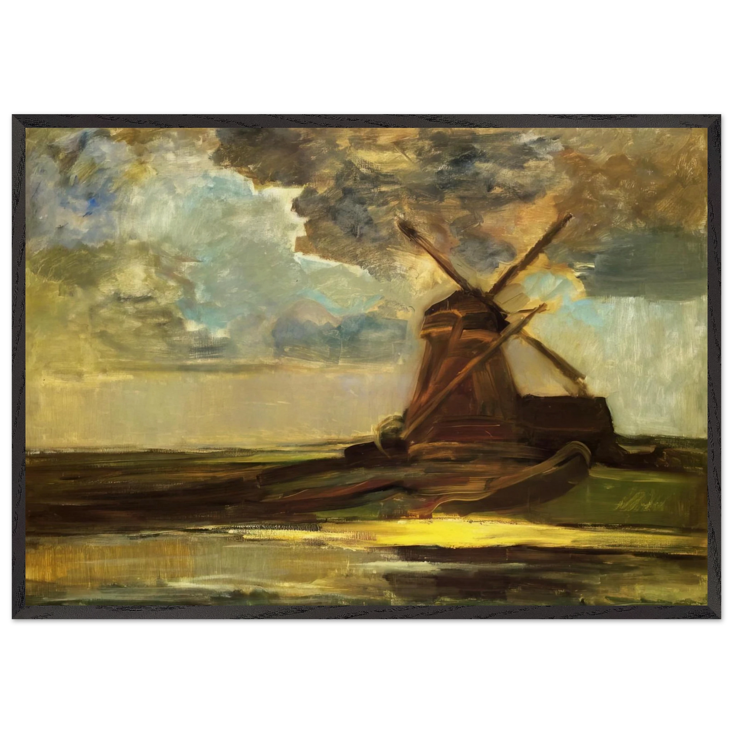 Windmill in the Gein - Piet Mondrian 70x100 cm / 28x40 inches Framed Art Print – Black Wooden Frame