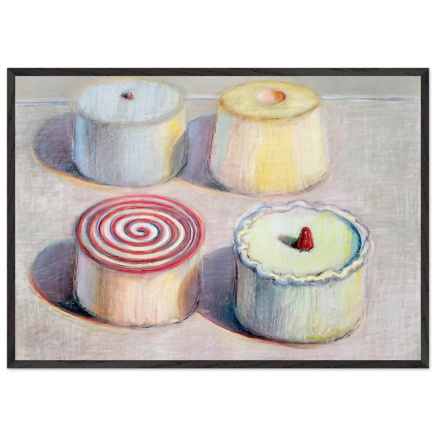 Four Cakes - 1996 - Wayne Thiebaud 70x100 cm / 28x40 inches Framed Art Print – Black Wooden Frame
