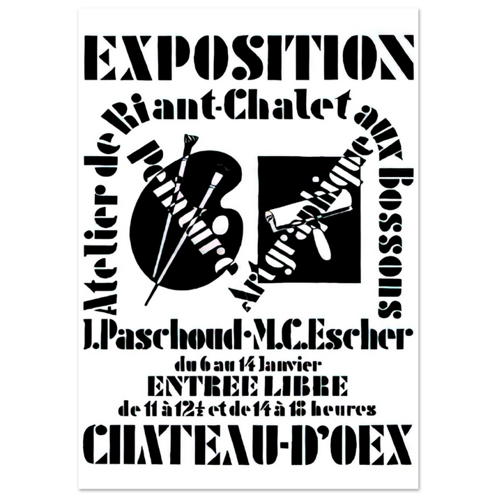 MC Escher - POSTER FOR EXHIBITION JOHN PASCHOUD AND M C ESCHER DECEMBER 1936 1936 Wall Art - 60x80 cm / 24x32 inches - Premium Wooden Framed Poster With Fine Art Paper - Wood frame