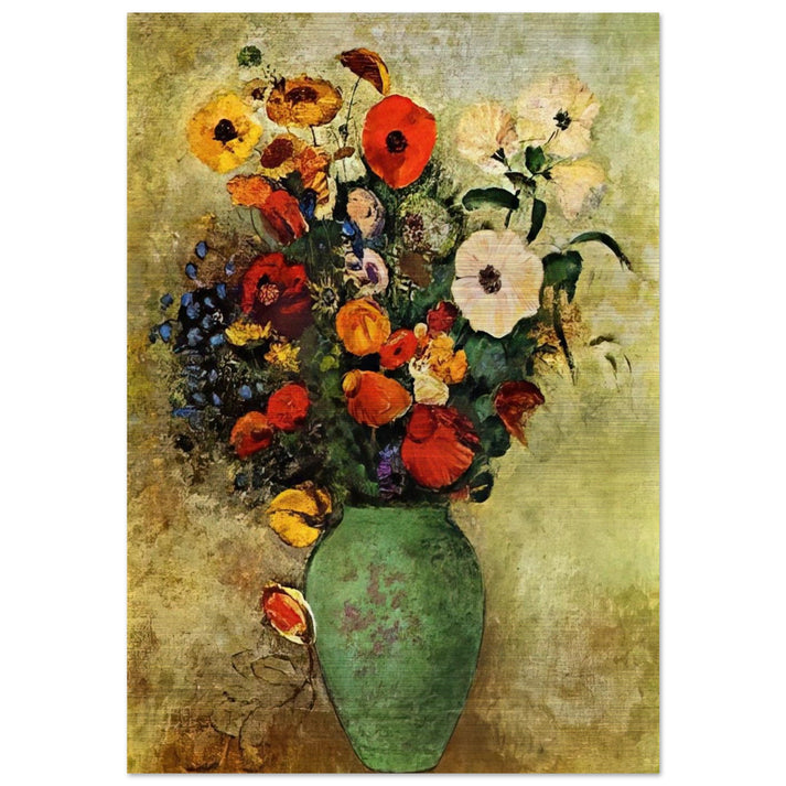 BOUQUET OF FLOWERS IN A GREEN VASE - Odilon Redon Brushed Aluminum Print - 70x100 cm / 28x40 inches | Odilon Redon Aluminum Print | Odilon Redon Prints