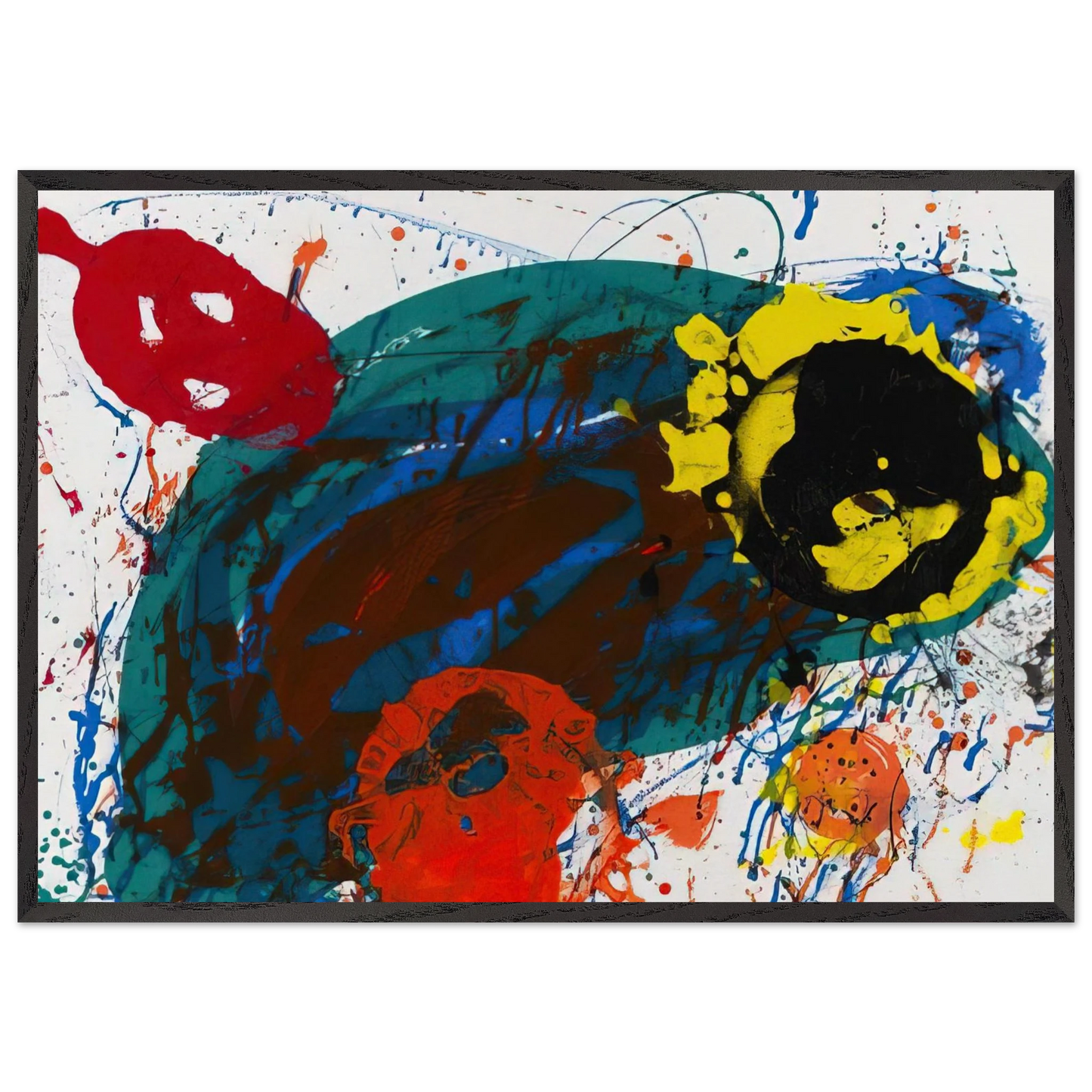 For Thirteen SFS-335 - Sam Francis 70x100 cm / 28x40 inches Framed Art Print – Black Wooden Frame