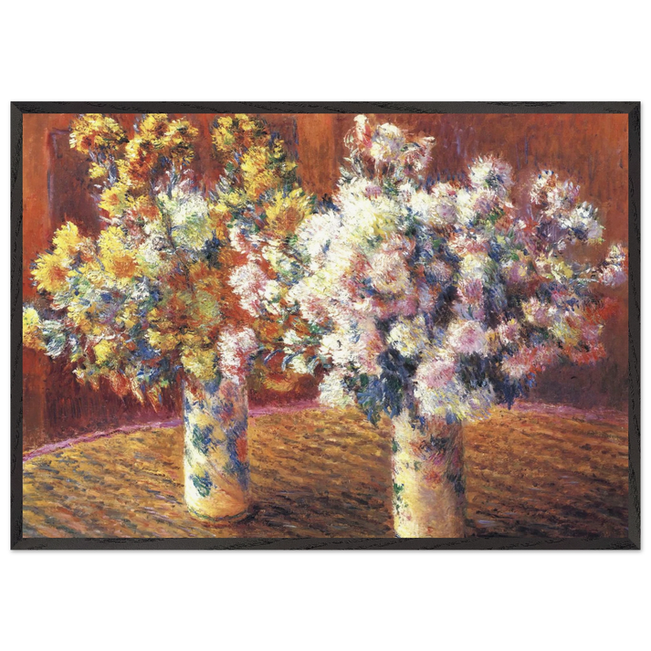 Two Vases with Chrysanthems - claude monet 70x100 cm / 28x40 inches Framed Art Print – Black Wooden Frame