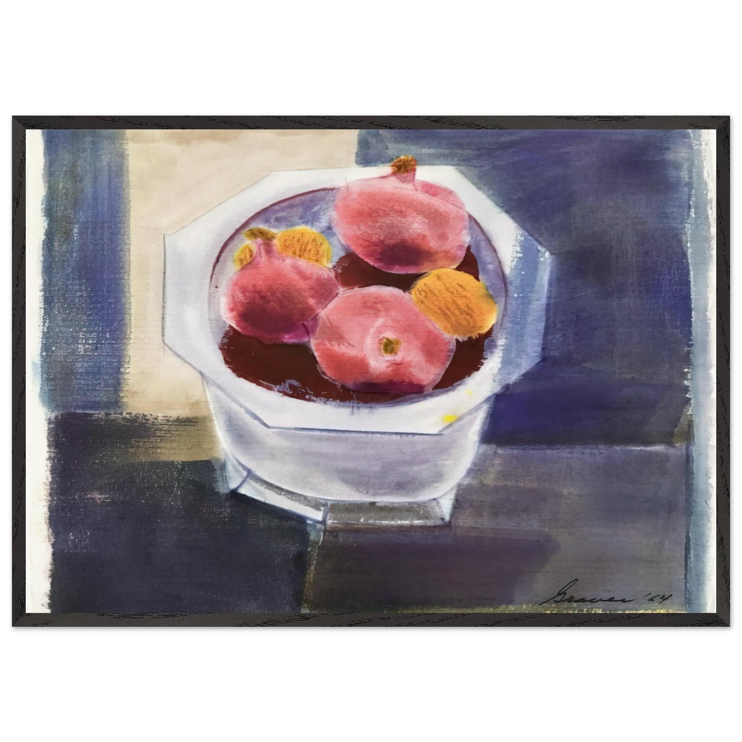 Still Life with Bowl of Pomegranates - 1964 - Morris Graves Framed Art Print – Black Wooden Frame - Default Title - -Framed Art Print