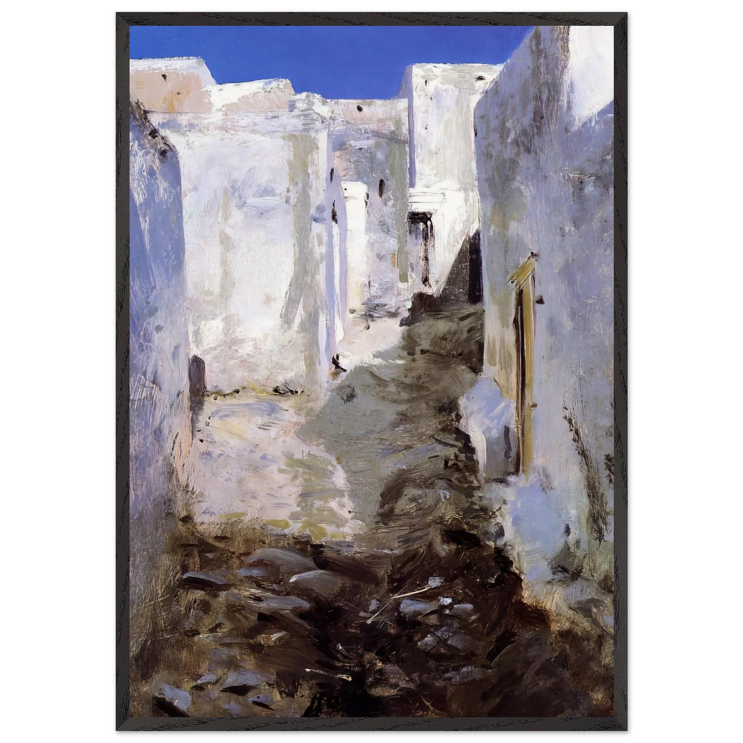 A Street in Algiers - John Singer Sargent 70x100 cm / 28x40 inches Framed Art Print – Black Wooden Frame