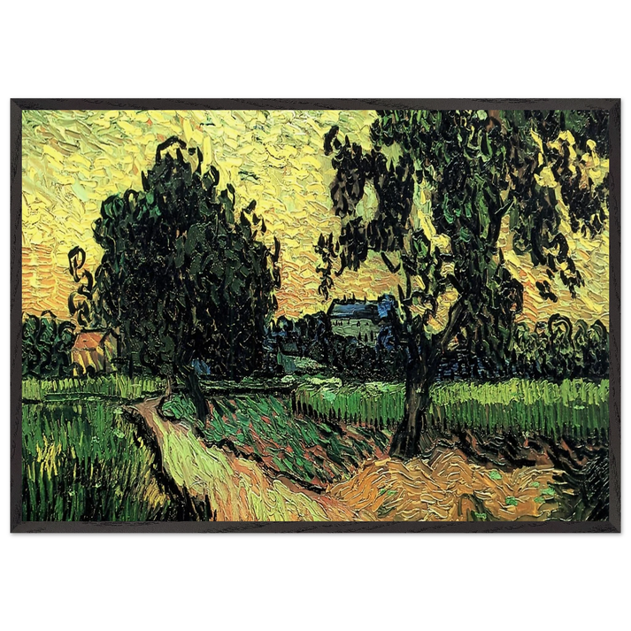 Landscape with the Chateau of Auvers at Sunset - Vincent van Gogh 70x100 cm / 28x40 inches Framed Art Print – Black Wooden Frame