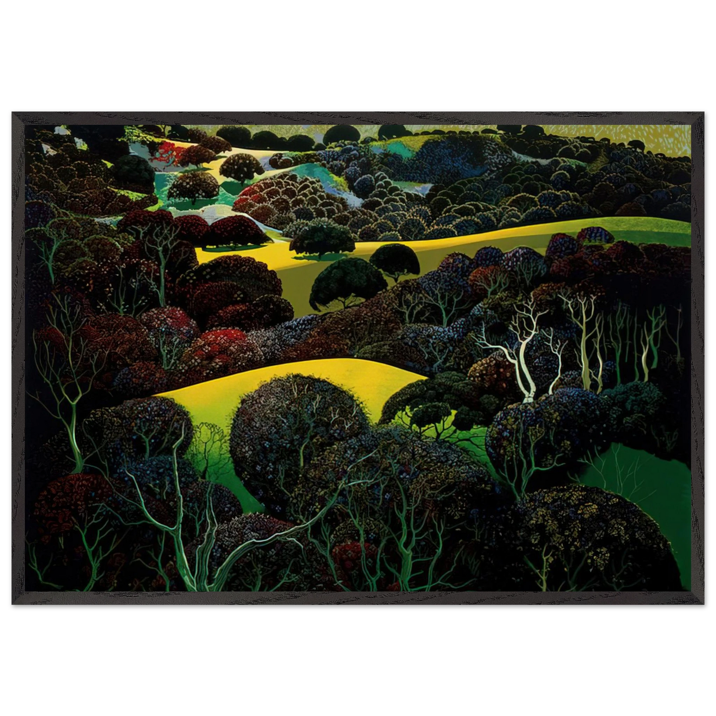 Santa Ynez Memories - Eyvind Earle 70x100 cm / 28x40 inches Framed Art Print – Black Wooden Frame