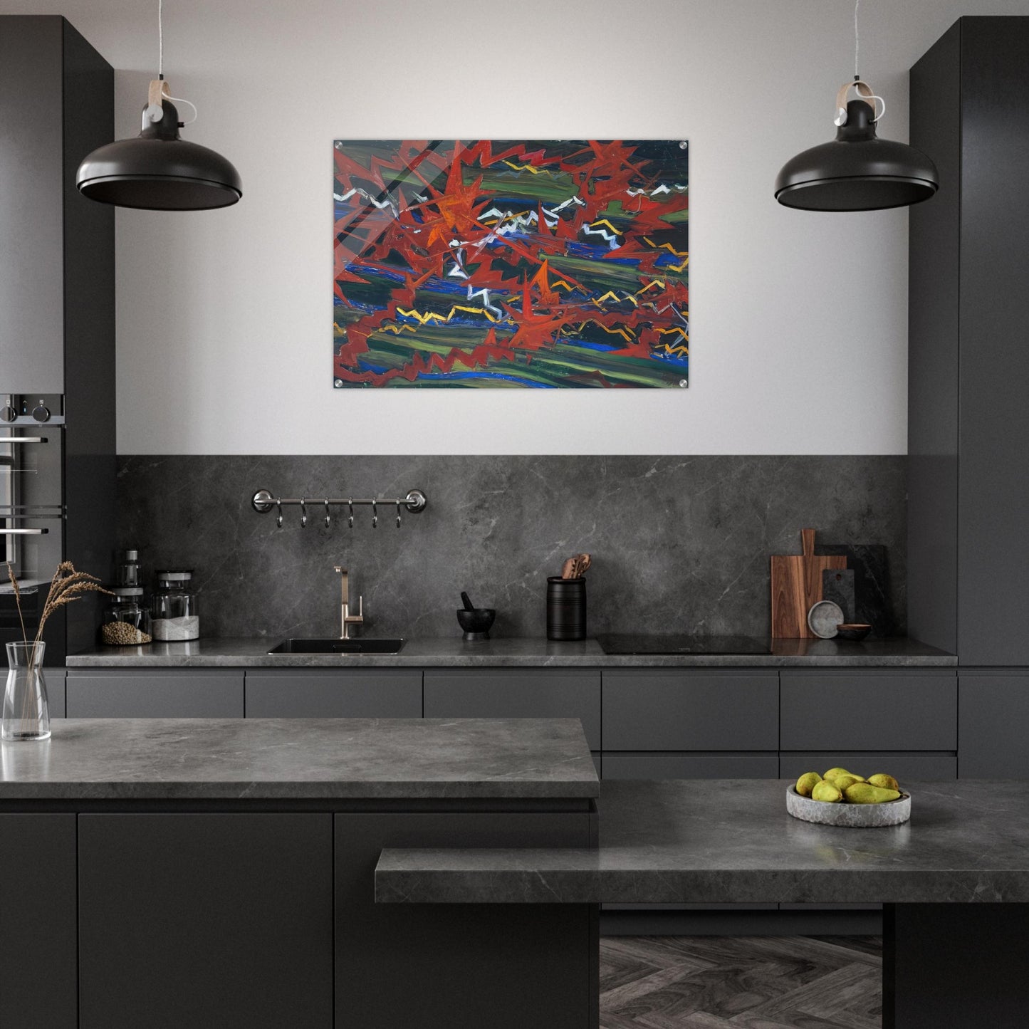 Explosion of Red on Green - Gerardo Dottori Acrylic Print - 70x100 cm / 28x40″ inches