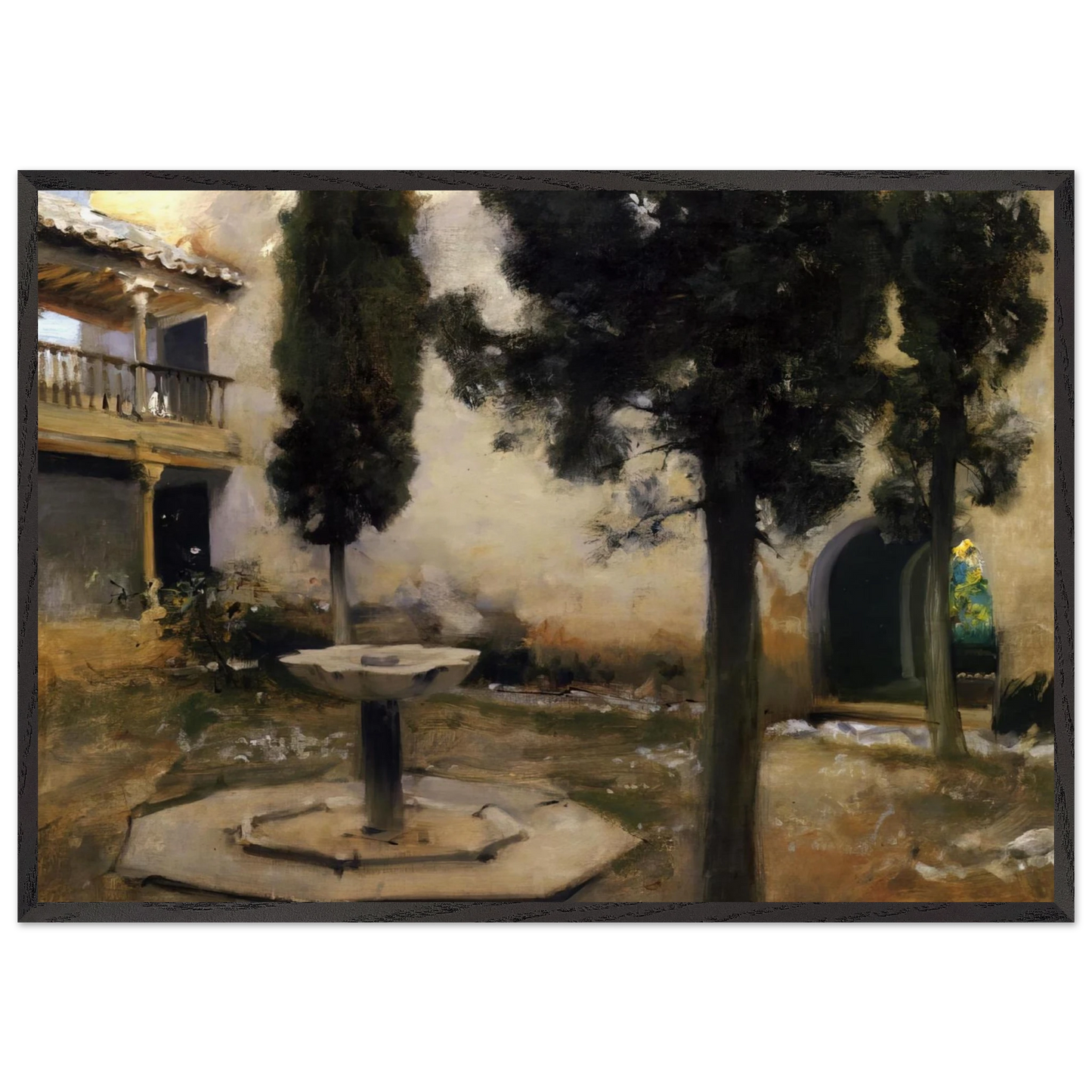 Alhambra Patio de la Reja - John Singer Sargent 70x100 cm / 28x40 inches Framed Art Print – Black Wooden Frame